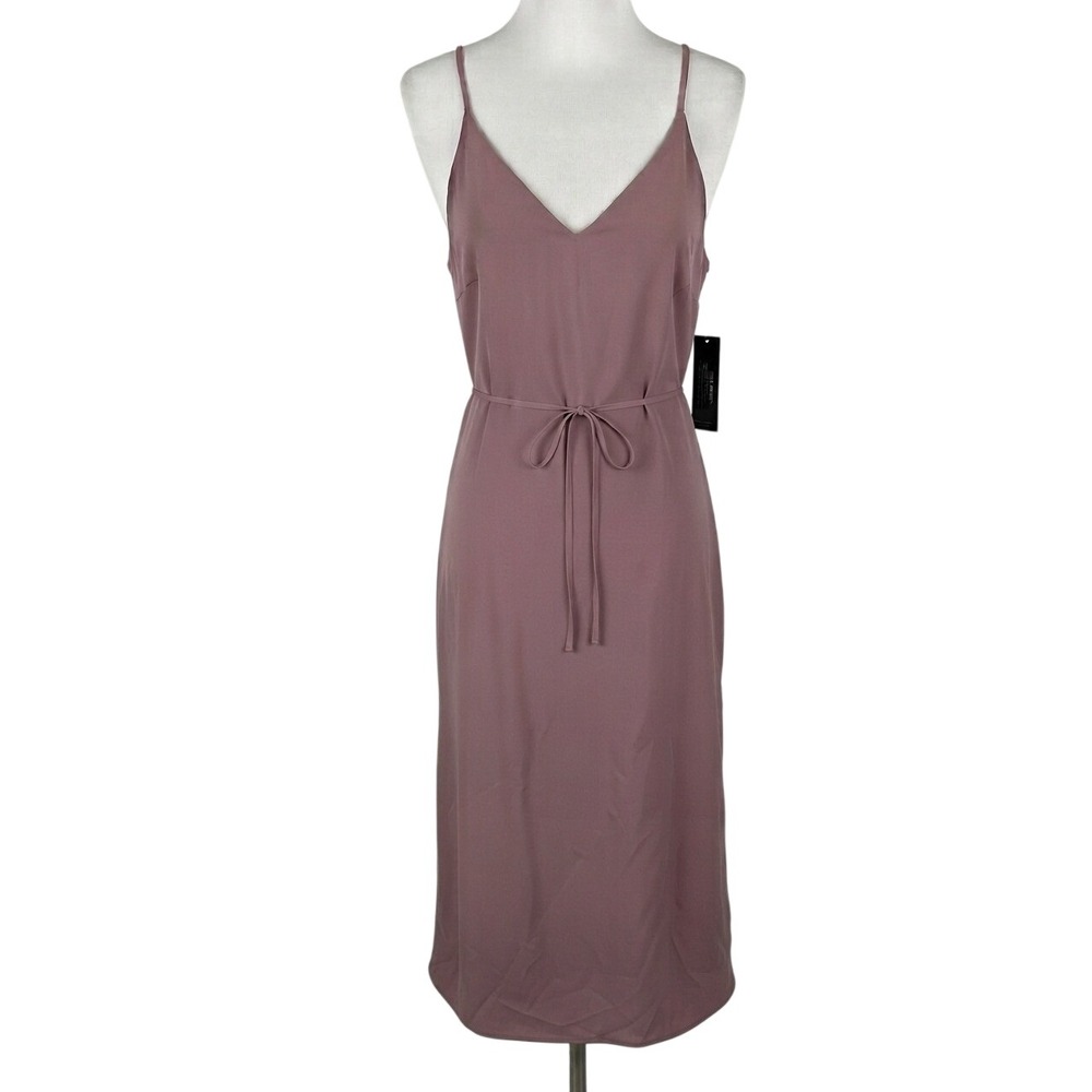 Lulus Mauve Purple V-Neck Midi Dress Adjustable Straps Tie Waist Size S NWT
